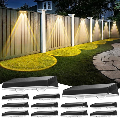 Solar Fence Lights Outdoor, 12-Pack Fence Lights Solar Powered Waterproof IP67 with 3 Color (3000K/4500K/6000K), Dusk to Dawn Auto-Work Solar Lights for Wall, Patio, Garden, Backyard