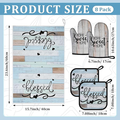 8 Pcs Kitchen Decor Accessories Set Farmhouse Towels Pot Holders Oven Mitts Set 4 Dish Towels 2 Potholders 2 Cooking Mittens Oven Glove for Christmas Baking Cooking Supply(Brown Green,Kitchen)