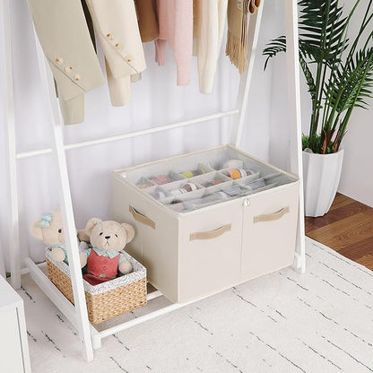 Shoe Organizer for Closet 2 Pack, Foldable Shoe Box with Adjustable Dividers and Clear Cover, Space Saving Shoe Storage Organizer Cabinet with Reinforced Handles, Fits 32 Pairs Beige TP12Y