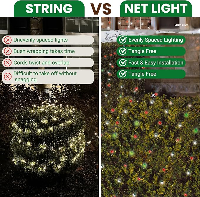 Christmas Light Net – 150 LED Cool-White Mesh Lights - 4 ft x 6 ft – Outdoor/Indoor – Net Lights for Bushes, Hedges or Trees