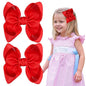 OAOLEER 2PCS 3.5inch Hair Bows for Girls，Red Stain Ribbon Hair Bows Alligator Clips Hair Accessories for Back To School Teen Toddler Girls Kids (Red)