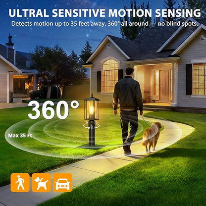 17" Motion Sensor Outdoor Post Lights, Dusk to Dawn Lamp Post Light Fixture with Tempered Glass, Waterproof Aluminum Pole Lights Outdoor, Outside Lamp Posts Outdoor Lighting for Garden Yard Pathway