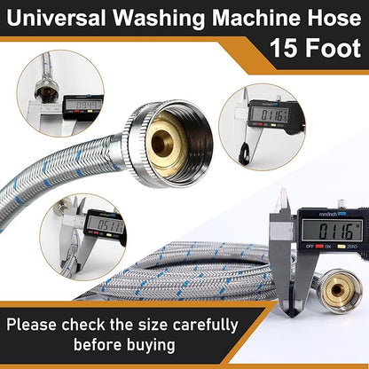 15 FT Washing Machine Hose,Long Washer Water Supply Hoses Hot And Cold Connection(2Packs),Washer Machine Hose Universal Fit for All Standard Wash Machines-by MIFLUS