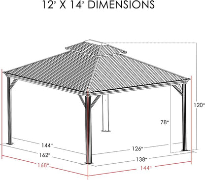 Kozyard Alexander Hardtop Aluminum Permanent Gazebo with a Mosquito Net and Privacy Sidewalls (Alexander 12'x14' (Brown)