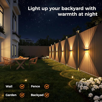 Solar Fence Lights Outdoor,Solar Up and Down Lights Garden Fence Wall Lights Solar Powered IP65 Waterproof 9 Colors 11 Modes RGB Fence Lighting for Patio/Backyard/Porch/Fence (8)