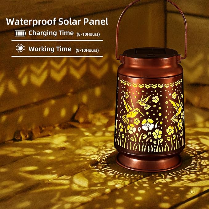Solar Lanterns Outdoor Waterproof Gifts for Women Grandma Gifts for Mom Hummingbird Garden Decor Solar Hanging Lantern Metal for Patio Yard Festival Pathway Landscape