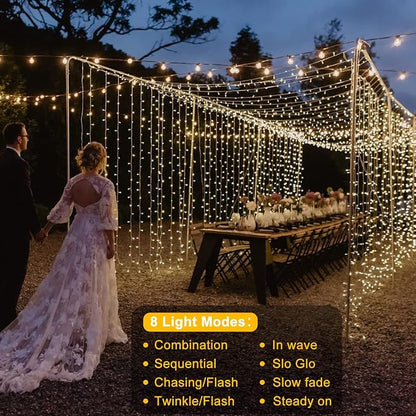 Christmas Battery Curtain Lights Warm White with Remote Timer 9.8×9.8ft