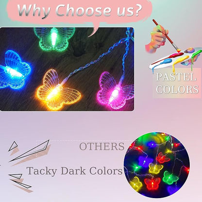 Curtain Butterfly String Light 20Ft 120LED Window USB Fairy Lights 24 Butterfly 8 Modes with Remote Control for Room Bedroom Patio Party Wedding Holiday Christmas Decoration (Pastel)