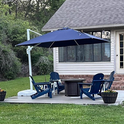 PURPLE LEAF 9 FT Patio Umbrella White Cantilever Umbrella Aluminum Square Outdoor Offset Umbrella Hanging Windproof with 360° Rotation for Garden Deck Pool, Navy Blue