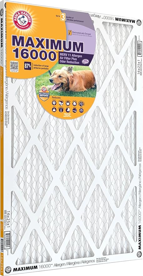 Arm & Hammer Max Allergen & Odor Reduction 14x14x1 Air and Furnace Filter, MERV 11, 4-Pack