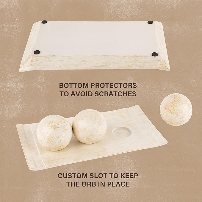 Creative Scents Rustic Luxe Decorative Tray and Orb Set - Centerpiece Table Decorations for Coffee Table Decor - Modern Farmhouse Decor - Decorative Accents Bowl with Balls for Dining Table Decor