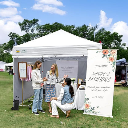 CROWN SHADES Pop Up Canopy Tent, 8x8 Commercial Canopy Tent with 4 Sidewalls, 4" Wheels, 4 Upgraded Weights, Patented Centerlock, 400D Fabric, Sto'N Go Bag, White