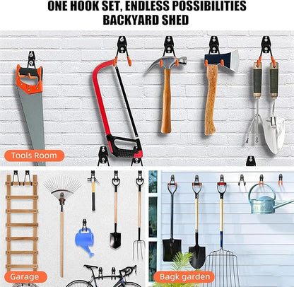 CRXCRC Garage Hooks, 4 Pack Large Square Wall Hooks for Hanging Heavy Duty Ladders, Bikes, Tools Ideal for Garage, Garden, Basement Utility Room Storage (Orange)