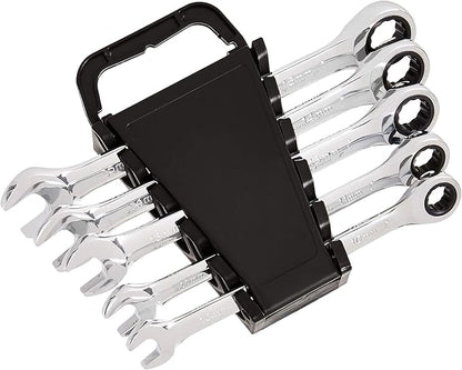 Amazon Basics Ratcheting Wrench Set, Metric, 5 Piece, Black/Silver