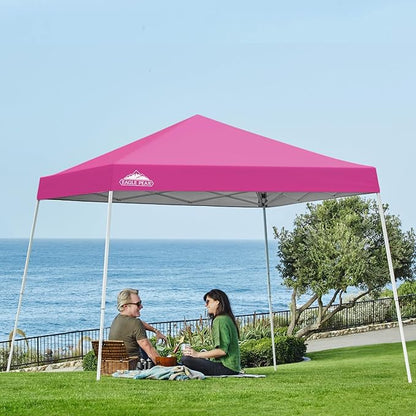 EAGLE PEAK 10x10 Slant Leg Pop-up Canopy Tent Easy One Person Setup Instant Outdoor Beach Canopy Folding Portable Sports Shelter 10x10 Base 8x8 Top (Pink)