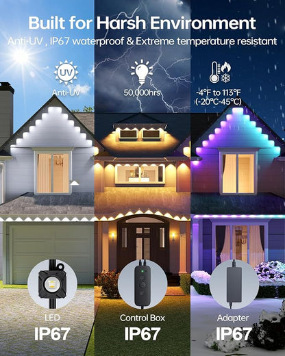 ASAHOM Permanent Outdoor Lights Pro S108E, 300FT with 216 RGBCW LEDs, WLED Integration, AI Lighting, 30000 Lighting Effect Combinations, IP67 Waterproof for Christmas New Year Daily Decor, Black