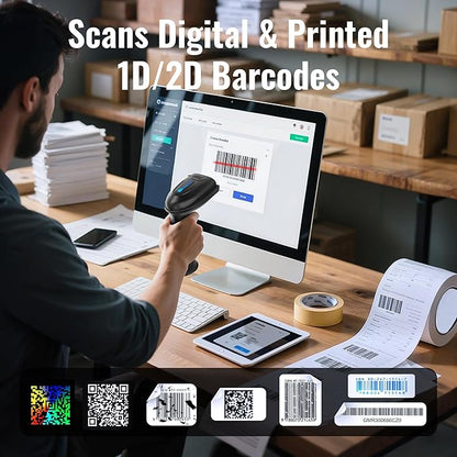 Tera 1D 2D QR Barcode Scanner Wireless and Wired with Battery Level Indicator Digital Printed Bar Code Reader Cordless Handheld Barcode Scanner Compact Plug and Play Model D5100