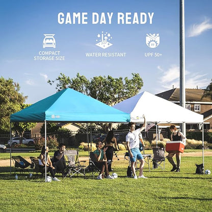 CROWN SHADES 8x8 Pop Up Canopy, Patented Center Lock One Push Instant Popup Outdoor Canopy Tent, Newly Designed Storage Bag, 8 Stakes, 4 Ropes, Silver-Coated Sky Blue