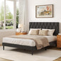 Full Size Bed Frame with Diamond Tufted Headboard, Linen Upholstered Platform Bed and Wooden Slat Support, Noise-Free, No Box Spring Needed, Easy Assembly, Dark Grey