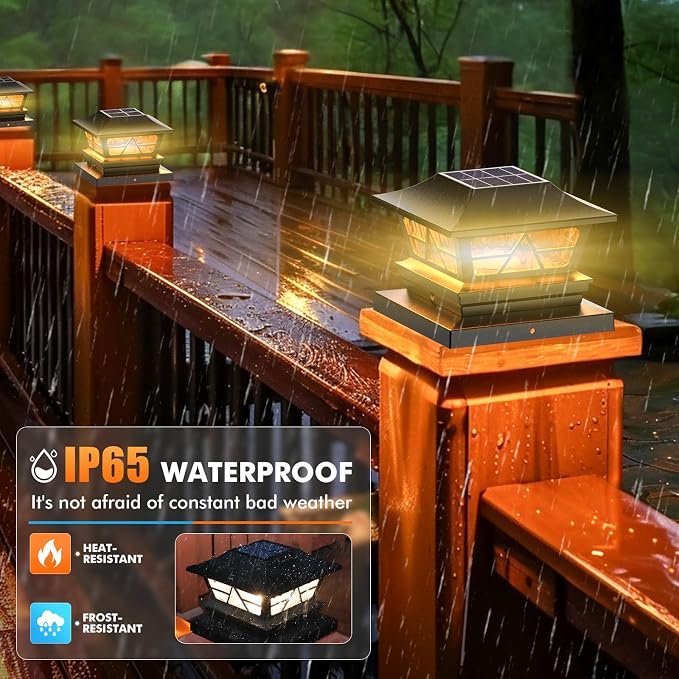Solar Post Lights Outdoor Waterproof RGB Color Changing Modes Fence Post Cap Lights, Deck Post Lights Solar Powered for 4x4 5x5 6x6 Wooden or Vinyl Yard Garden Patio Decor, Black(4 Pack)