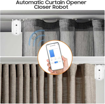 Wireless Automatic Curtain Motor for Track and Rod Systems - Smart Home Automation Device with Bluetooth Connectivity and Integrated Sensors - 4000mAh Rechargeable Battery (U-rail Type Pack of 2)