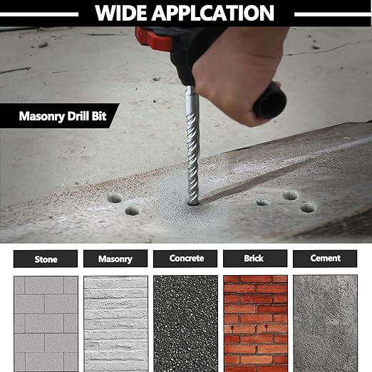 1-3/8 x 10 inch SDS Max Rotary Hammer Drill Bit, 35x260mm Carbide Tip Masonry Drill Bit,Concrete Drill Bit for Masonry, Brick, Stone, Concrete (Length :260mm / 10 inch, 35mm (1-3/8 in) Diameter)