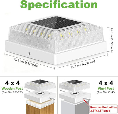 Brightever 3.5x3.5 4x4 Solar Post Cap Light Outdoor, 4-Pack Fence Post Solar Lights for Wooden/Vinyl Posts, 3 Lighting Modes, Solar Powered Waterproof Deck Post Lights for Garden Patio, White