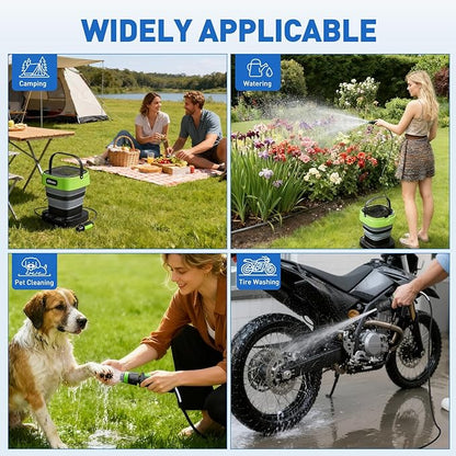 Cordless Electric Sprayer, Portable Water Sprayer with 3.2 gal Water Tank, Auto-Rewind Hose Reel, Portable Cordless Pressure Washer for Cars, Bikes, Garden, Camping(3 Nozzles)