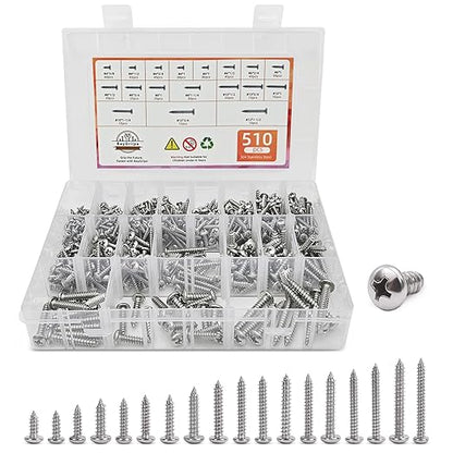 510 PSC Stainless Steel Screw Assortment Kit - #4#6#8#10#12 Phillips Pan Head, Self-Tapping for Wood & Metal