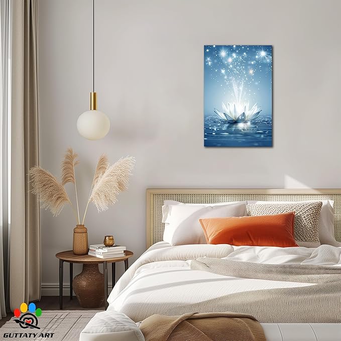 Zen White Lotus Flower Canvas Wall Art, Lotus Floral Pictures Wall Print, Spiritual Water Lily Canvas Prints, Lotus Bloom on Water Poster, Zen Meditation Spiritual Artwork for Yoga Spa Room 24x36 inch