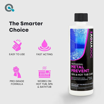 Spa Metal Control and Stain Protector to Protect Hot Tub Surfaces 16oz - Metal Gone Hot Tub Chemicals Made in The USA - AquaDoc