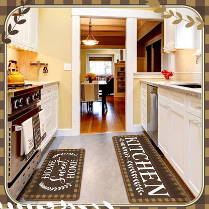 Fourluoo 10 Pcs Kitchen Set Kitchen Towels and Rugs Oven Mitts and Pot Holders Farmhouse Decor for Women Mom Gift Cooking Baking Grilling (Brown White)