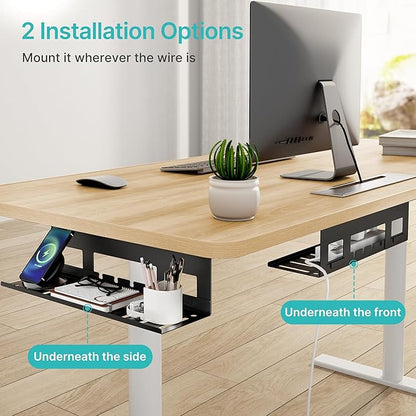 PEGZONE Under Desk Cable Management Tray, 15.7 Inches Metal Cord Organizer Rack, Desk Tray for Power Strip, Cord, Wire, Easy Mounting Cable Management Under Table for Home Office, Black