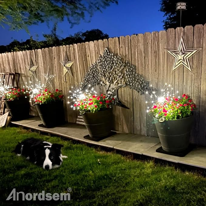 Anordsem Solar Garden Lights Outdoor: Fireworks Light Waterproof for Yard Outside - LED Starburst White Lighting Patio Path Decor 6 Pack - Gardening Gifts for Women Mom Homeowner