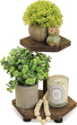 Tikea Hexagonal Wood Riser for Display, 2-Tier Rustic Wood Farmhouse Riser for Kitchen Bathroom Counter Decor, Decorative Tray for Soap Dispenser, Decorations and Plant (Brown)