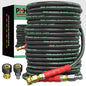POHIR Pressure Washer Hose 100 ft 3/8 Inch for Cold and Hot Water 248°F End 3/8'' Quick Connect, 4800psi Kink Resistant Industrial Grade Steel Wire Braided, 2pcs M22-14mm Swivel to 3/8'' Adapter Kit