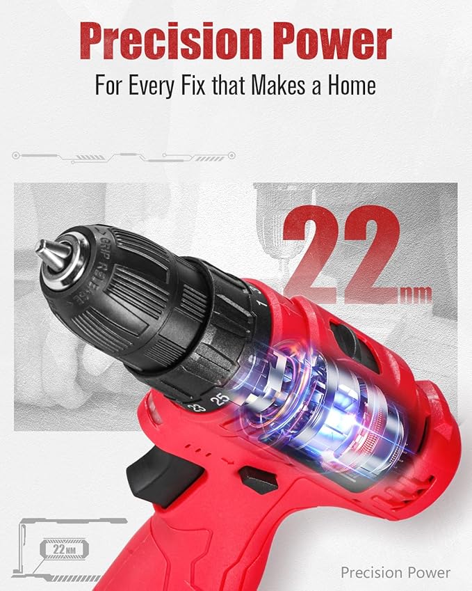 AVID POWER 12V Cordless Drill, 3/8-Inch Keyless Chuck, High-Speed 1400 RPM & 25+1 Torque Control, Electric Power Drill Kit with 21pcs Bits, Battery and Charger