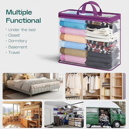 10PACK Clear Zippered Storage Bags for Clothes, 22L Clear Storage Bag, and Blanket Storage Bags for Bedding, Linen, Blankets, Comforters, Clothing & Toys (Purple)