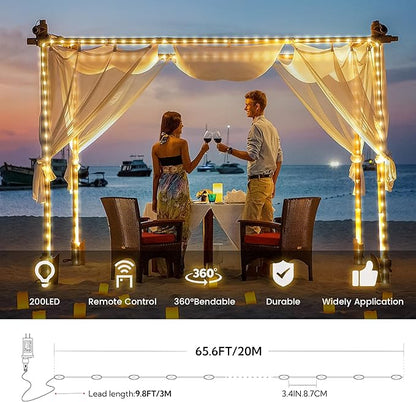 Christmas Lights Outdoor-200LED 75.4FT IP65 Waterproof 8 Modes LED Starry Fairy Lights with Remote,Plug in for Bedroom Party Wedding Craft Indoor Bedroom Patio Camping Garden Decor(Warm White)