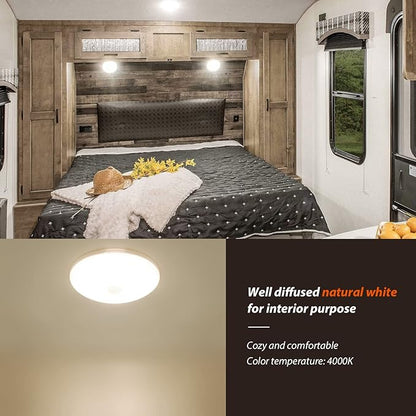 Dream lighting RV 12volt LED Ceiling Lights Interior Trailer Boat Dome Light with Switch 4000K Pure White Lighting 5.4W 4.5inch Pack of 2