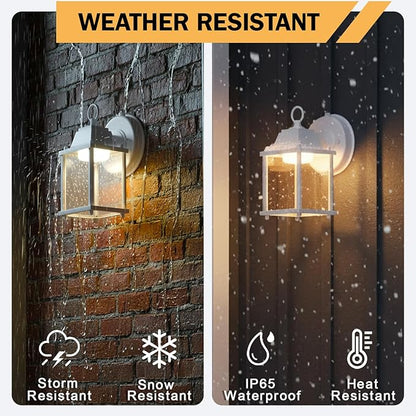 LIT-PaTH Dusk to Dawn Outdoor Wall Lantern, LED Wall Sconce, 3000K Warm White, 9.5W, 800 Lumen, Aluminum Housing Plus Glass, Outdoor Rated, 2-Pack, White