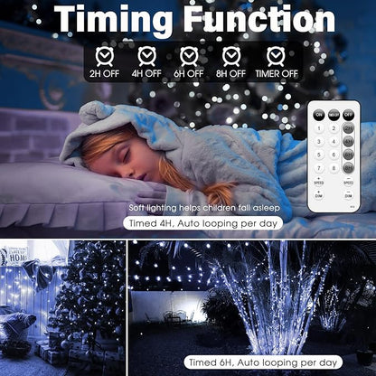 Fairy Lights 66ft 200 LED USB Twinkle String Lights Plug in Copper Wire Lights with Remote and Timer 8 Modes Outdoor Waterproof Starry Lights DIY Party Wedding Christmas Decoration(Cool White)