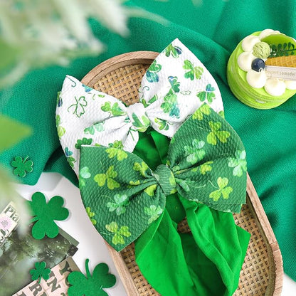 YanJie St.Patrick's Day Baby Girl Bows Green Clover Headbands Shamrock Newborn Hair Bow Hairband St Patrick's Big Bows Headbands Hair Accessories Gift