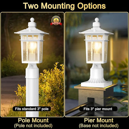 Dusk to Dawn Outdoor Post Lights, Waterproof Lamp Post Light Fixture, Aluminum Lamp Posts Outdoor Lighting Pole Lantern for Outside Yard Patio Pathway Garden Deck, Hard Wired (1 Pack, White)