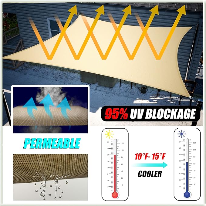 Amgo Custom Size 13' x 21' Black Rectangle Square Sun Shade Sail UPF50+ AGTAPR1620, Order to Make Canopy Awning, 95% UV Blockage, Water & Air Permeable, Commercial and Residential (We Customize)