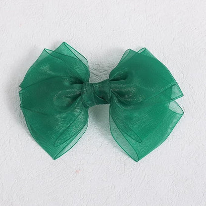 Hunter Green Mesh Ribbon Hair Bow Clips 4-Inch Organza Double Bow Alligator Hair Pins Barrettes Spring Summer Christmas Holiday Dress Decor Accessory for Teens Toddler Girls Child