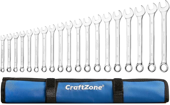 19-Piece Combination Wrench Sets CR-V Metric Wrench Set 6-24mm Box and Open End Wrench Set 12-Point with Rolling Pouch Industrial for Workshop Outdoor Diy Repair