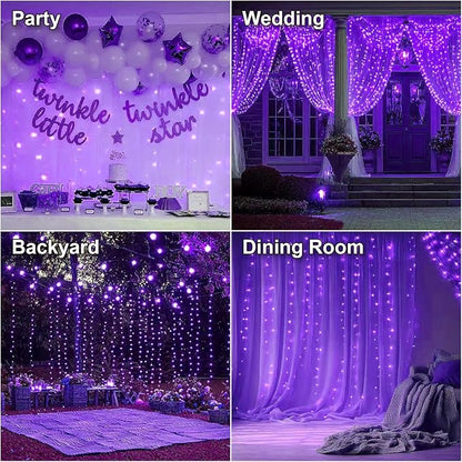 HXWEIYE 300LED Fairy Curtain Lights, 9.8x9.8Ft USB Plug-in 8 Modes Christmas String Hanging Lights with Remote for Bedroom Backdrop Wedding Indoor Wall Decor, Purple, Standard – 1 Pack
