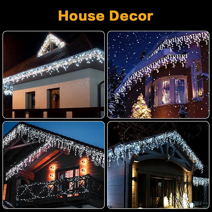 Techip Christmas Lights Outdoor, 33ft 400 LED Icicle Lights for Outside, Plug in Curtain String Lights with 8 Modes Waterproof for Patio Party Holiday Decorations Cool White