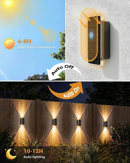 vighep Solar Fence Lights Outdoor 2 Pack, 5CCT(3000K-6000K) Up and Down Solar Wall Lights, IP65 Waterproof Dusk to Dawn Fence Lights Solar Powered for Patio, Porch, Backyard, Garage, Wall Decor